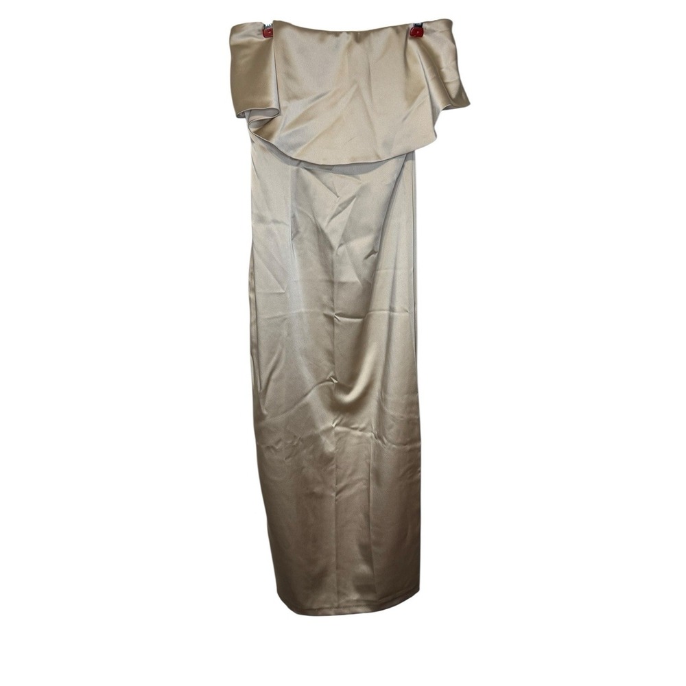 Zara Women's Dress Strapless Satin Effect Sand Midi Back Slit 3897/851 Small NWT